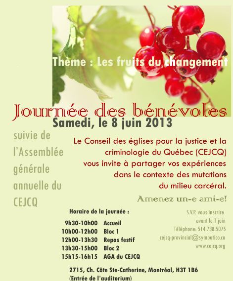 June 8 in Montreal: CCJC-Quebec presents “Les fruits du changement”